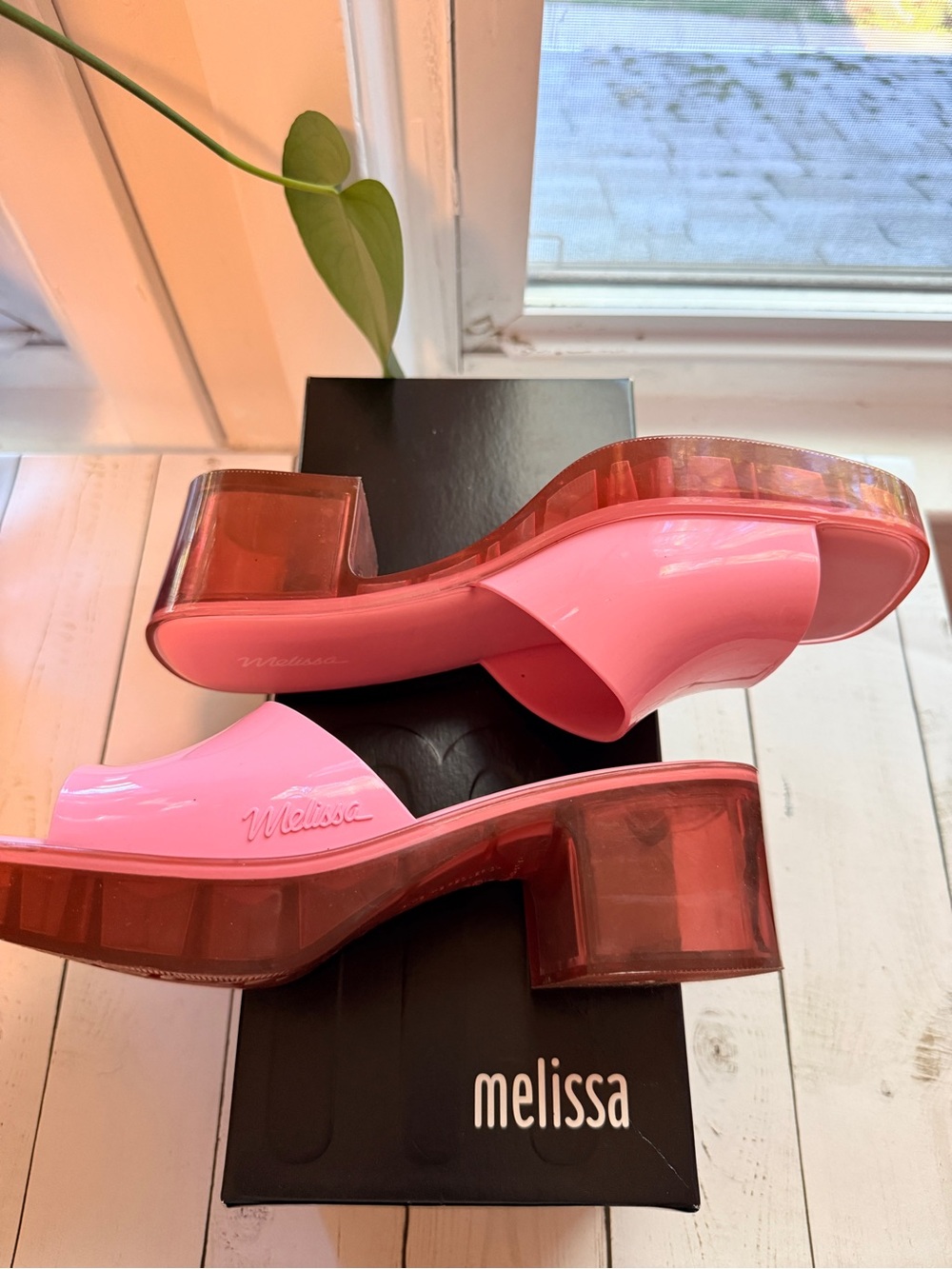 Melissa | Pink Glossy Slide Mules, 2” Block Heel - Picture 7 of 9